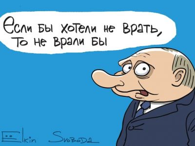 Путин и пресс-конференция. Карикатура С.Елкина: svoboda.org
