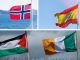 Флаги Норвегии, Испании, Палестины и Ирландии. Фото: israelinside.info
